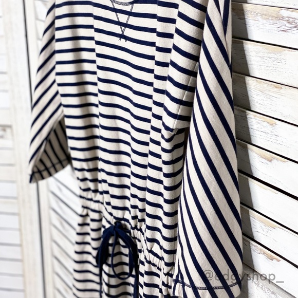 LOFT | Striped Drawstring Sweatshirt Dress - Picture 2 of 5